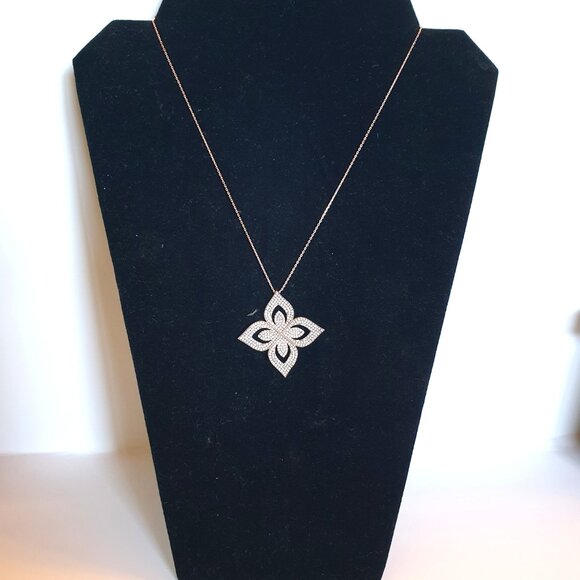 Sparkling 925 Sterling Silver with CZ Four-Leaf Clover Lucky Pendant Necklace - Picture 11 of 13